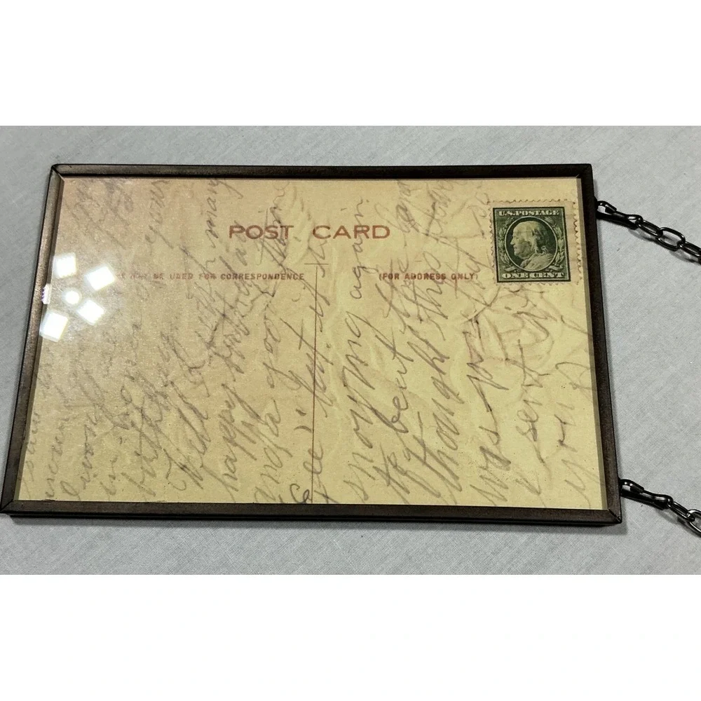 Antique‎ 1910 Rose Postcard Framed Glass Hanging Display Franklin Stamp